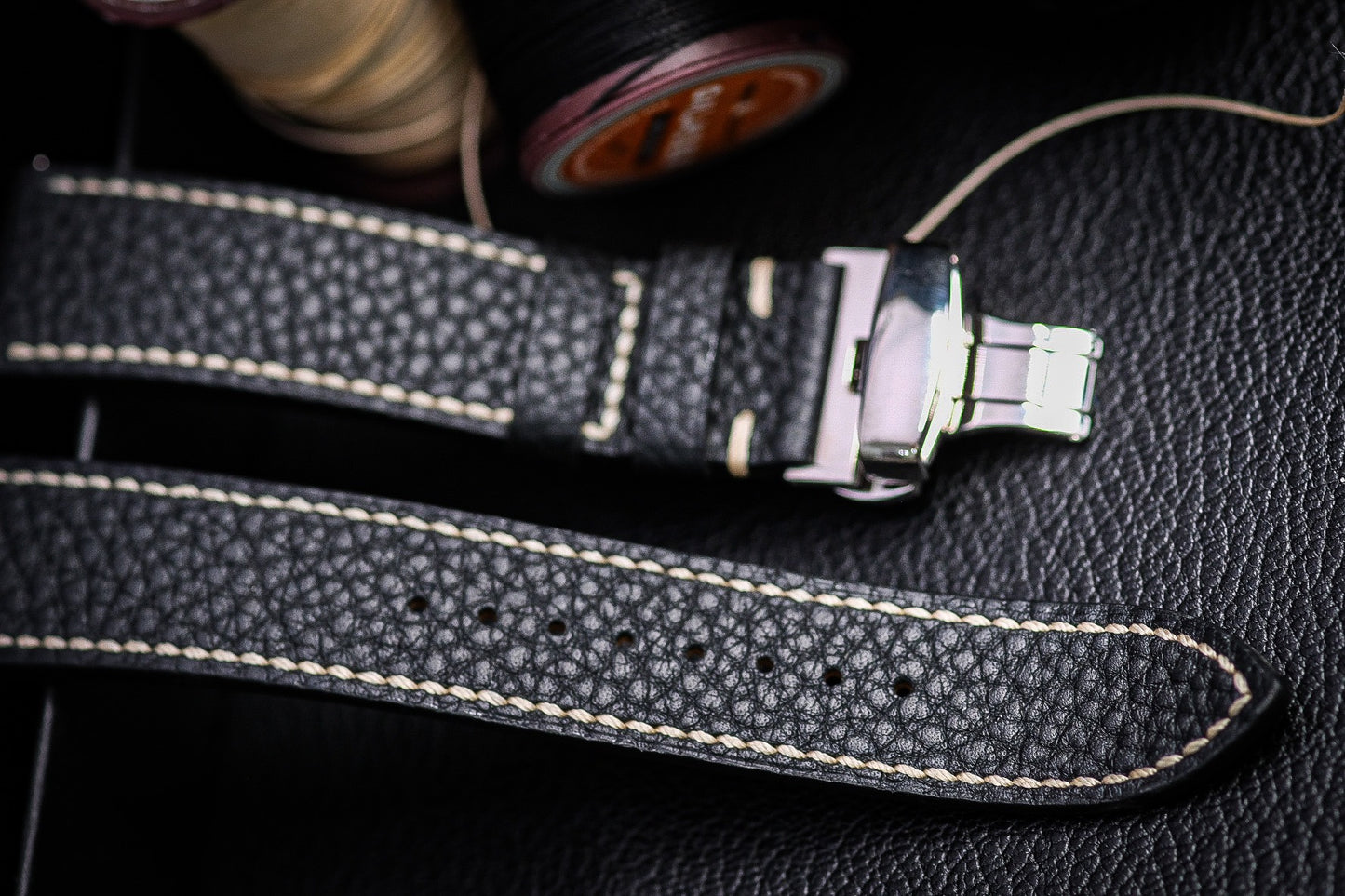 BESPOKE GENUINE BLACK COW LEATHER WATCH STRAP BAND HDLE09