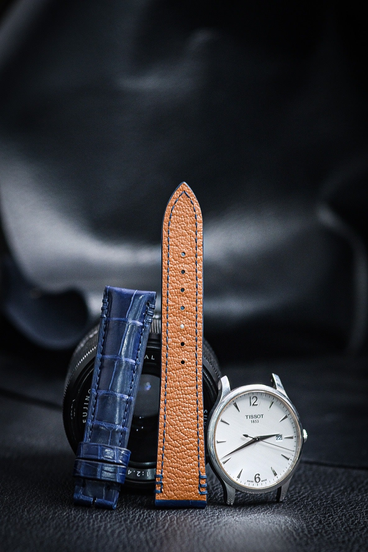 BESPOKE NAVY BLUE CROCODILE LEATHER WATCH STRAP HDCS61