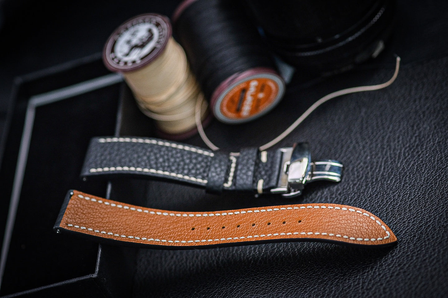 BESPOKE GENUINE BLACK COW LEATHER WATCH STRAP BAND HDLE09