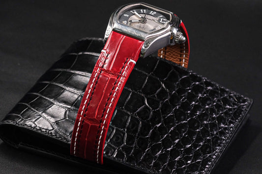 BLACK GENUINE RED CROCODILE SKIN LEATHER WATCH STRAP HDCS40