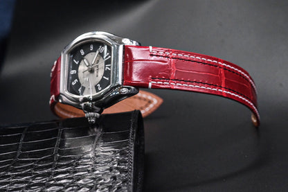 BLACK GENUINE RED CROCODILE SKIN LEATHER WATCH STRAP HDCS40