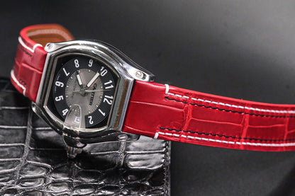 BLACK GENUINE RED CROCODILE SKIN LEATHER WATCH STRAP HDCS40