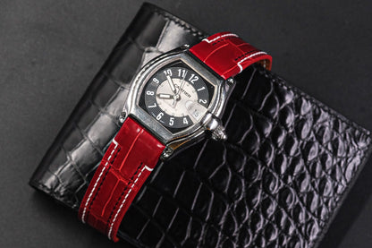 BLACK GENUINE RED CROCODILE SKIN LEATHER WATCH STRAP HDCS40