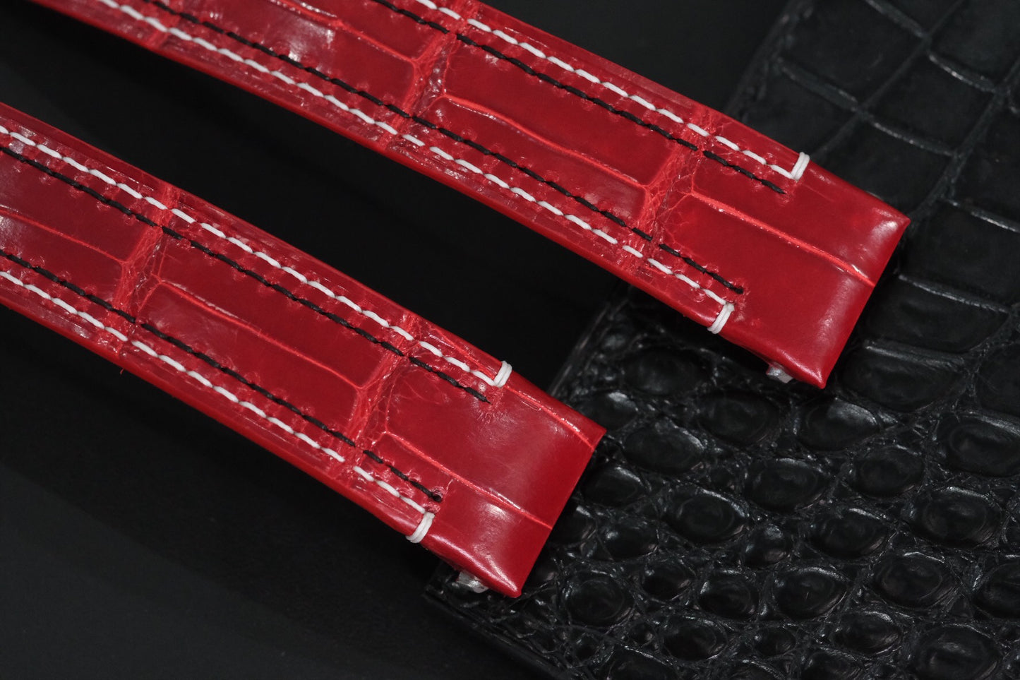 BLACK GENUINE RED CROCODILE SKIN LEATHER WATCH STRAP HDCS40