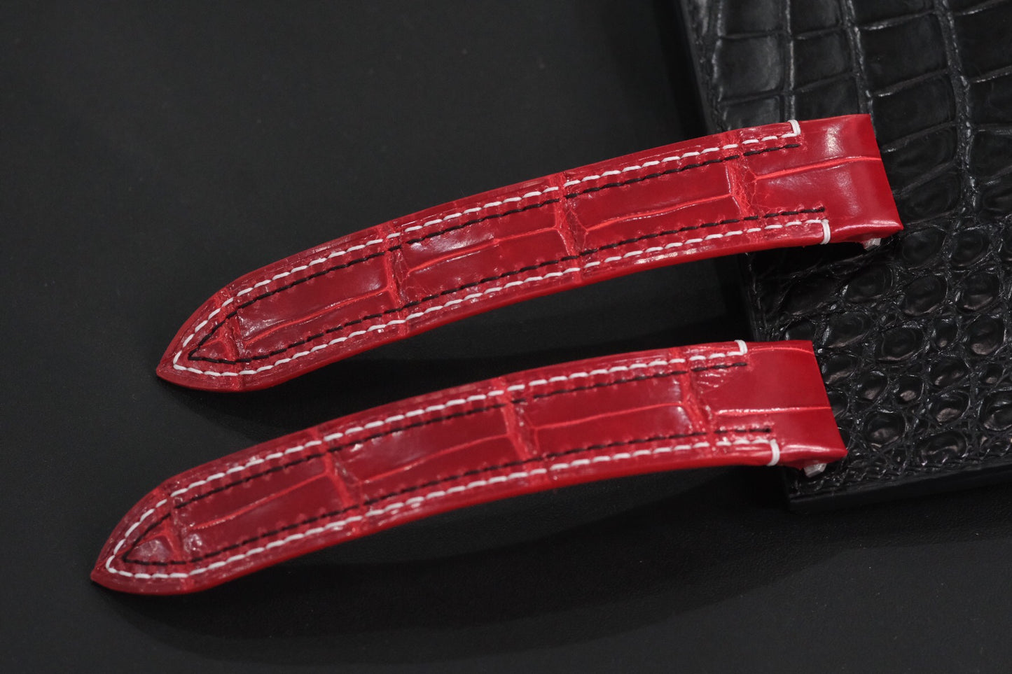 BLACK GENUINE RED CROCODILE SKIN LEATHER WATCH STRAP HDCS40