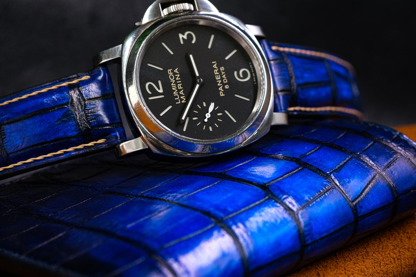 BESPOKE GENUINE HAND DYED PATINA TURQUOISE BLUE PATINA LEATHER WATCH STRAP BAND FOR PANERAI HDPAM03