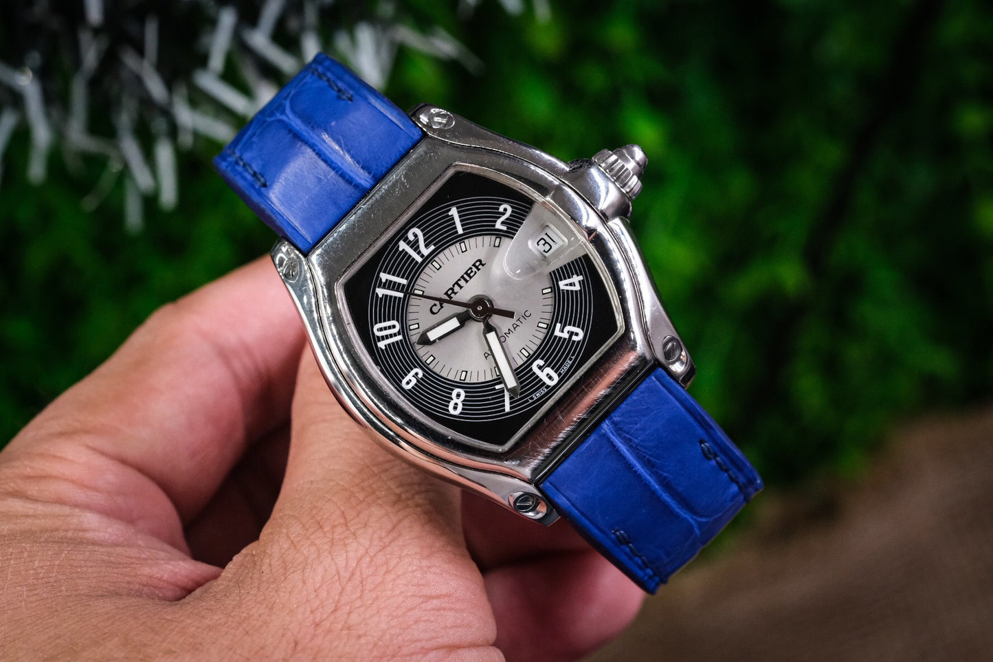 Blue crocodile strap for Cartier Santos with quick release system HDCAS10