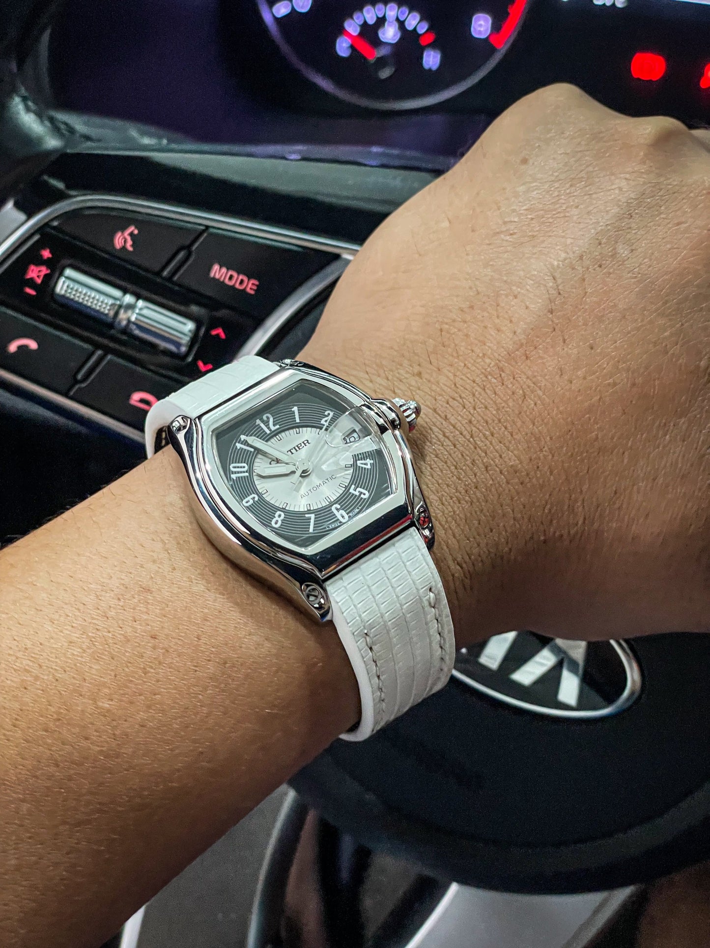 White lizard strap for Cartier Santos with quick release system HDCAS12