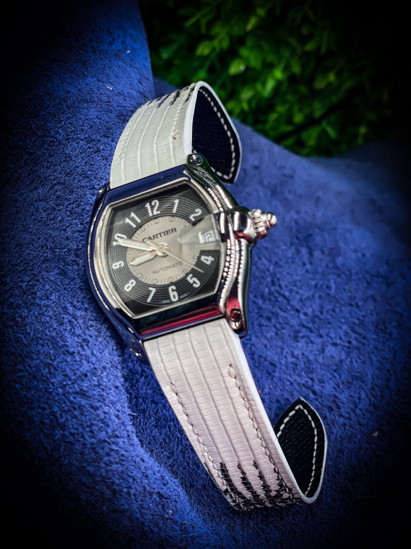 White lizard strap for Cartier Santos with quick release system HDCAS12