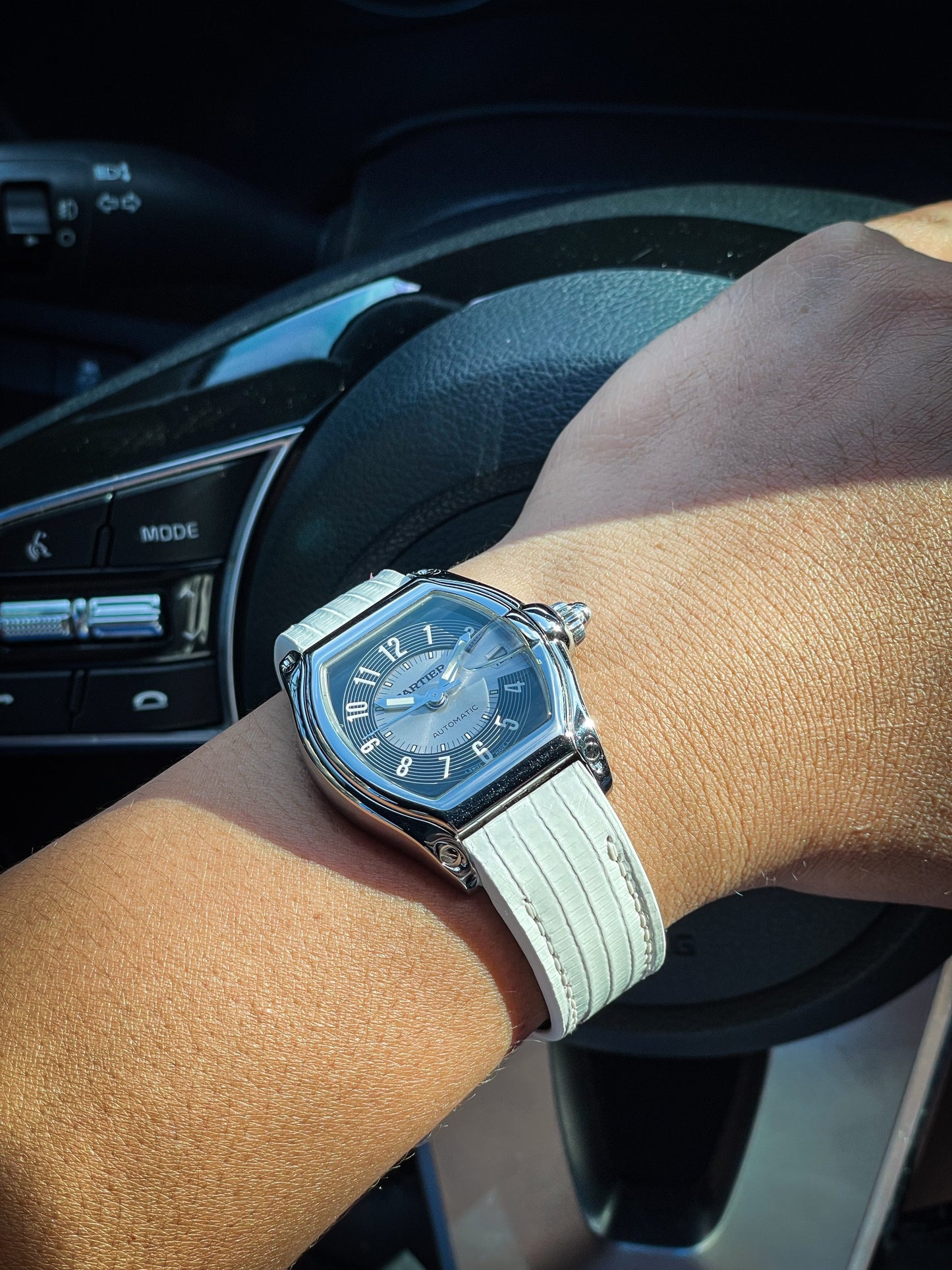 White lizard strap for Cartier Santos with quick release system HDCAS12