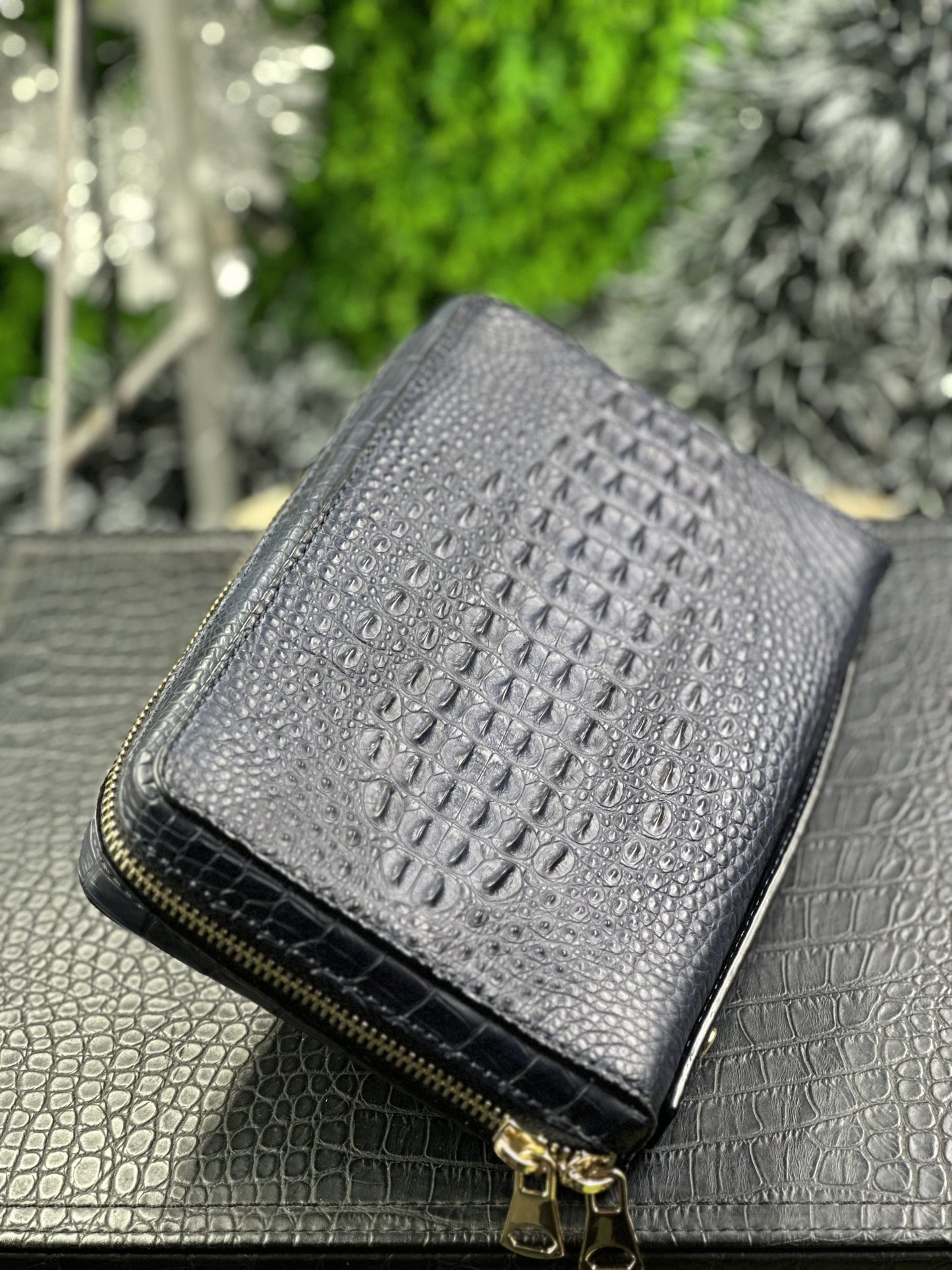 Black crocodile leather man clutch HDWA67