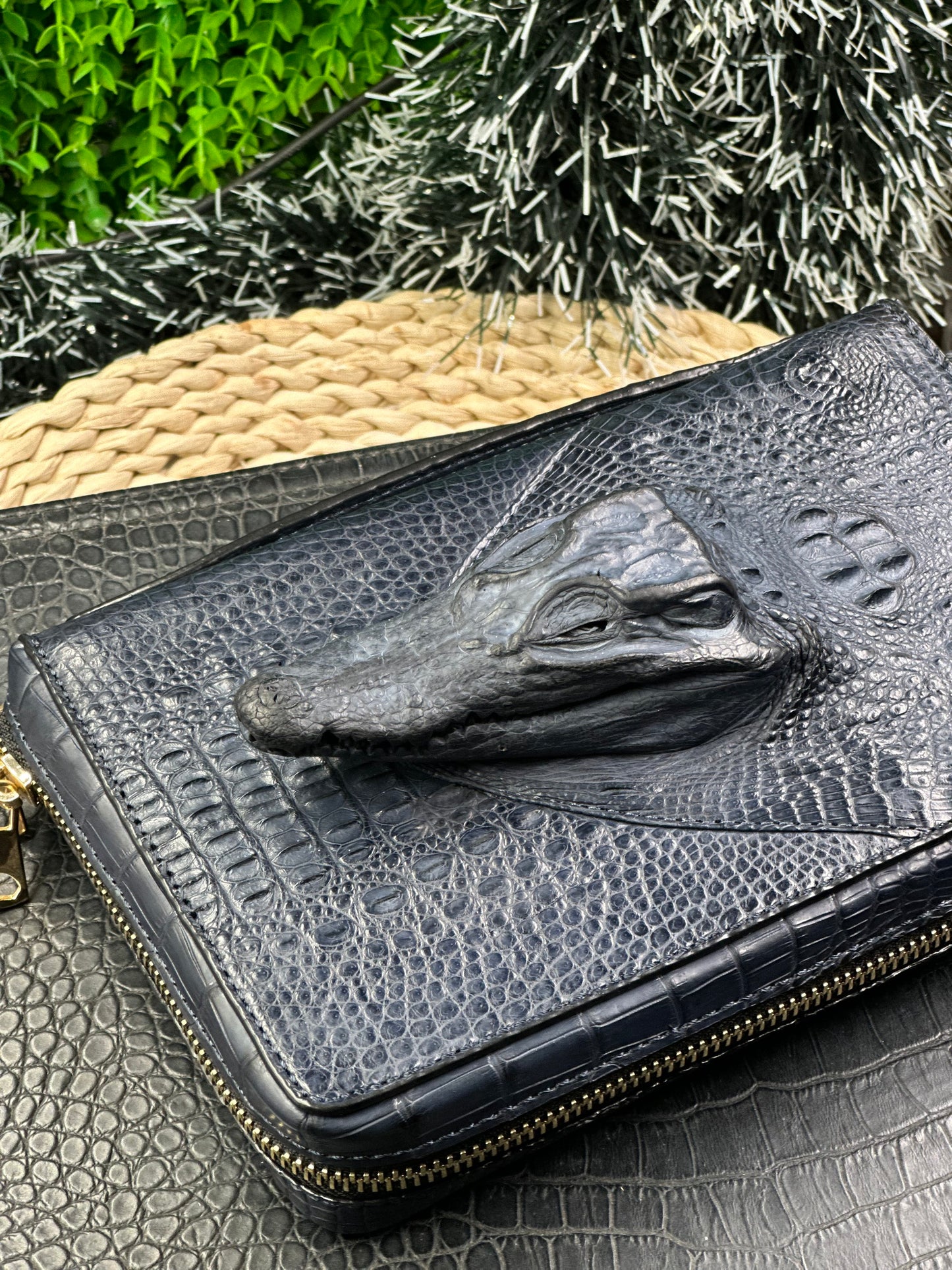 Black crocodile leather man clutch HDWA67