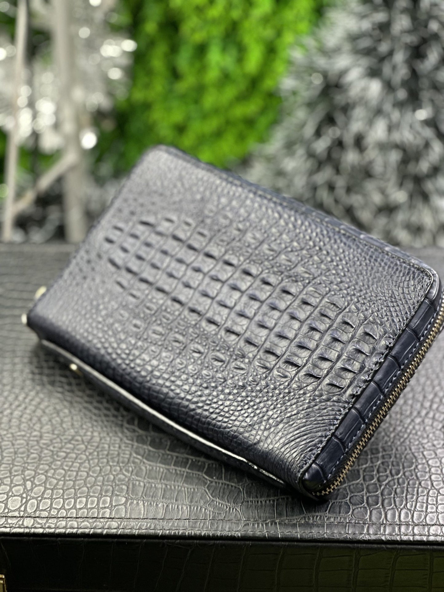 Black crocodile leather man clutch HDWA67