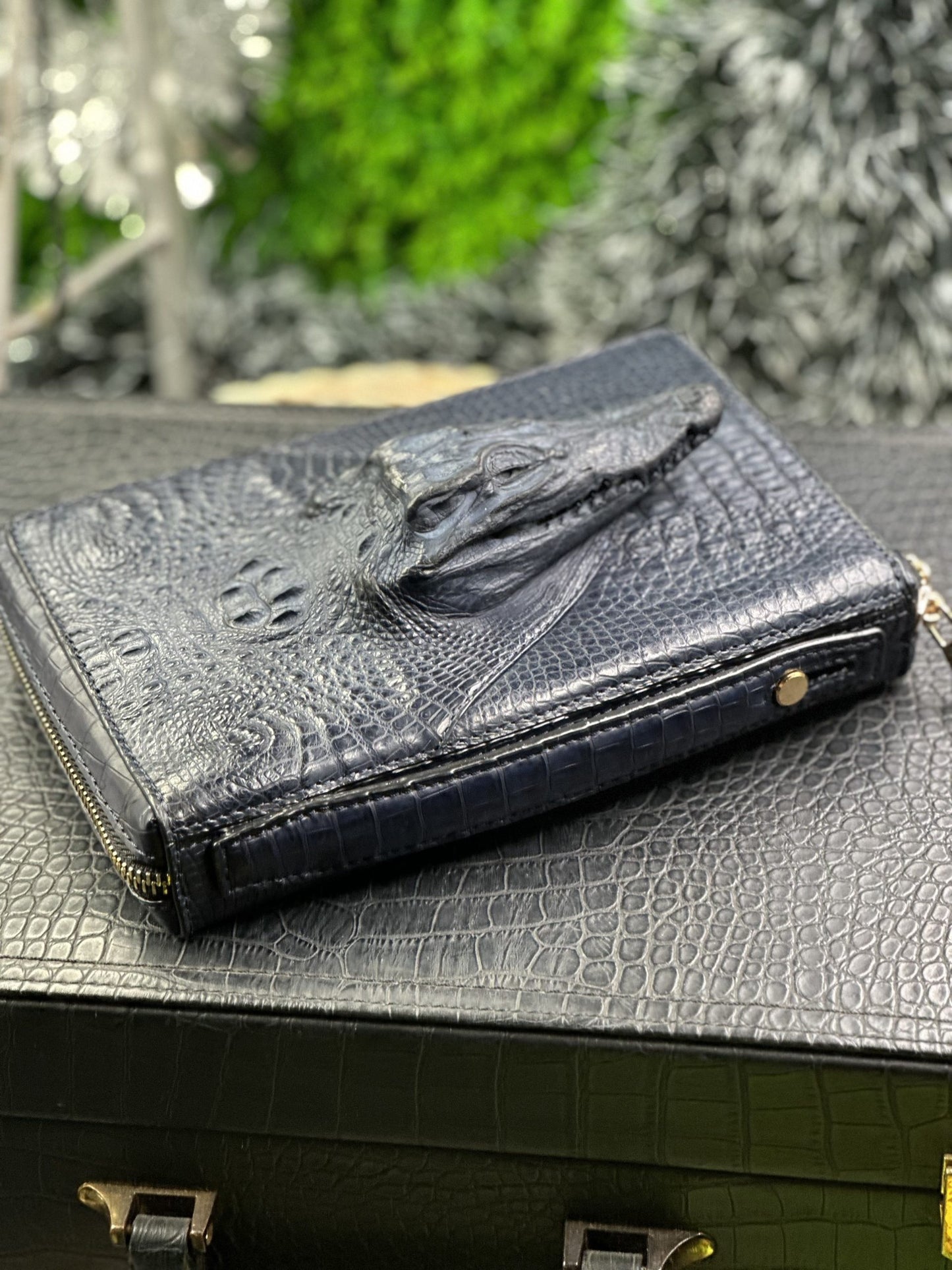 Black crocodile leather man clutch HDWA67