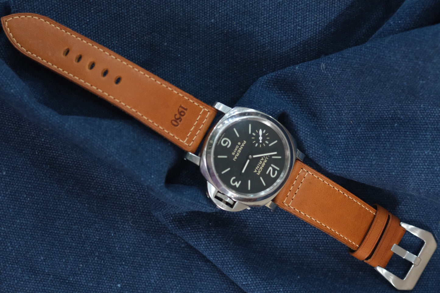 Brown italian vachetta leather strap for Panerai HDPAM14