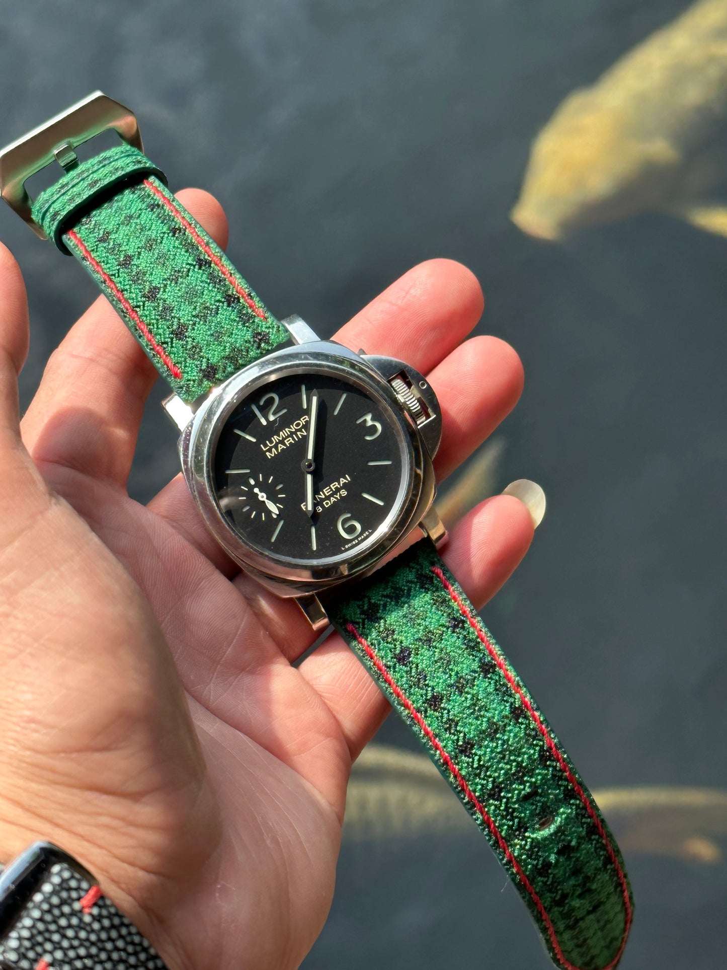 CUSTOM MADE GREEN CARO CASHMERE LEATHER WATCH STRAP BAND FOR PANERAI HDPAM22