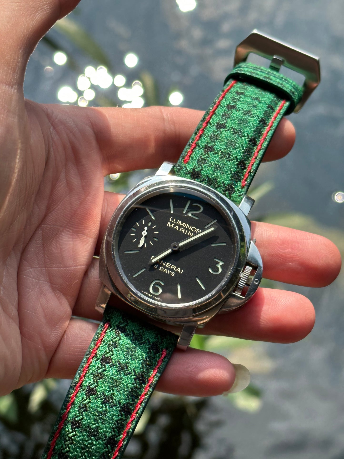 CUSTOM MADE GREEN CARO CASHMERE LEATHER WATCH STRAP BAND FOR PANERAI HDPAM22