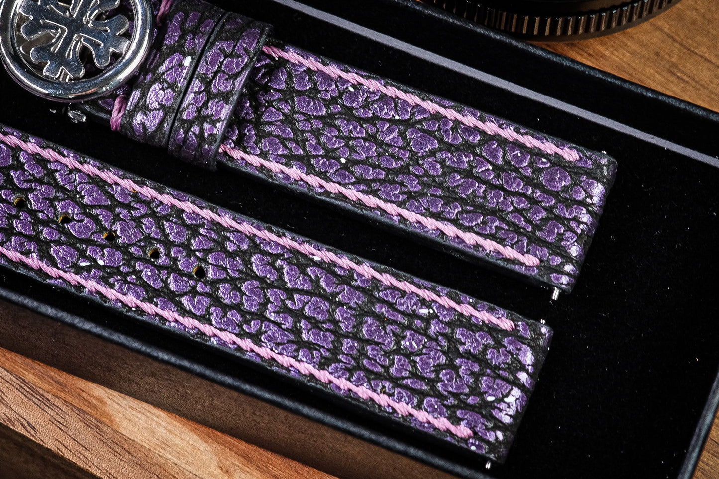 Custom made purple shark skin leather watch strap HDSH24