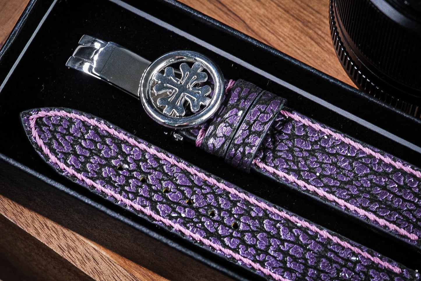 Custom made purple shark skin leather watch strap HDSH24