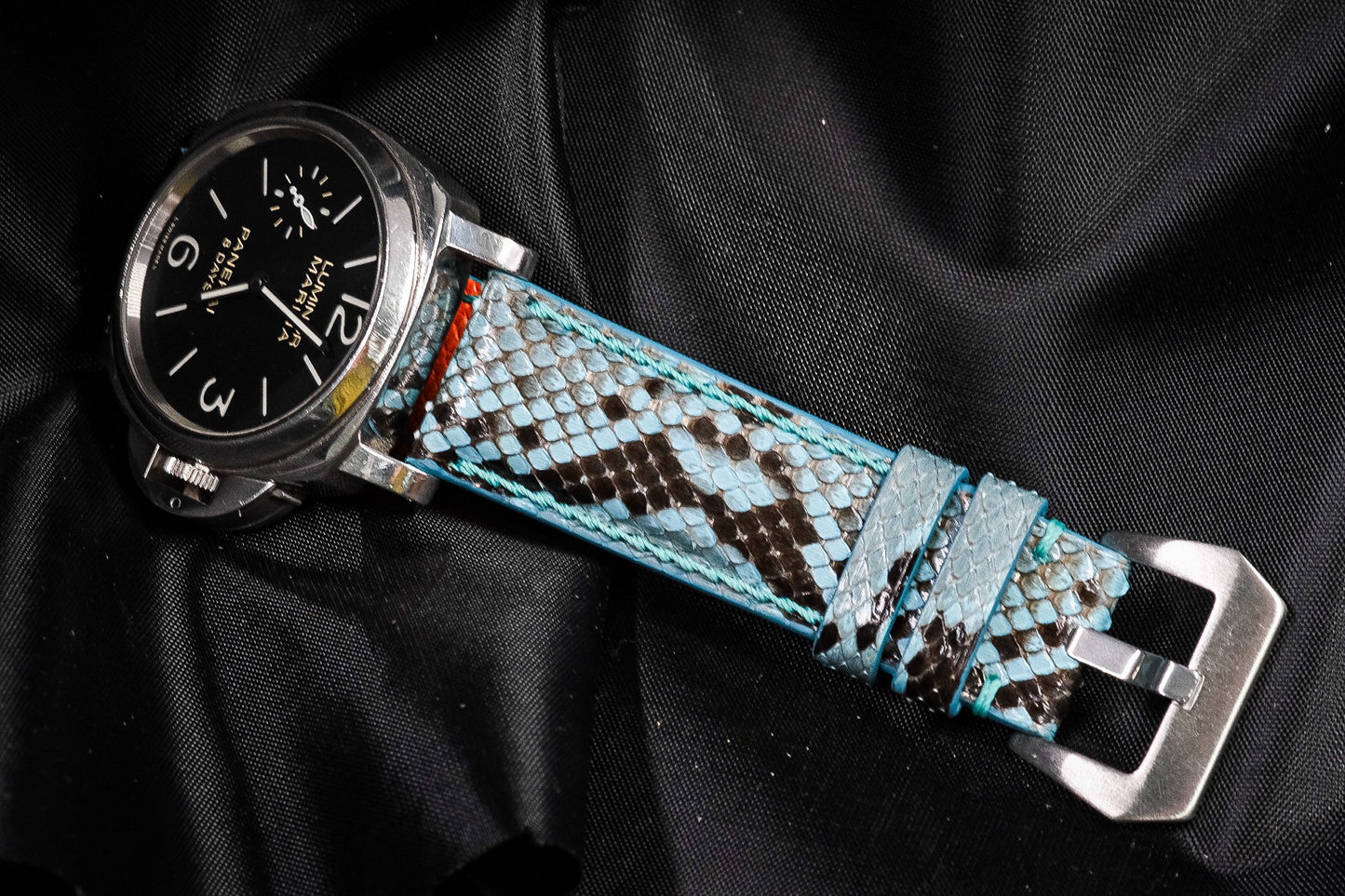 BESPOKE GENUINE AQUA BLUE LEATHER WATCH STRAP BAND FOR PANERAI HDPAM28