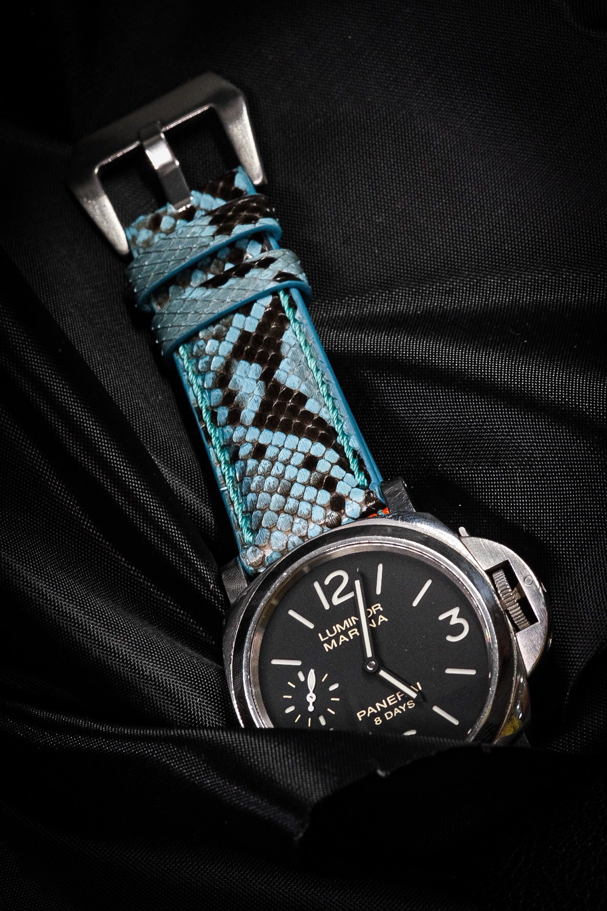 BESPOKE GENUINE AQUA BLUE LEATHER WATCH STRAP BAND FOR PANERAI HDPAM28