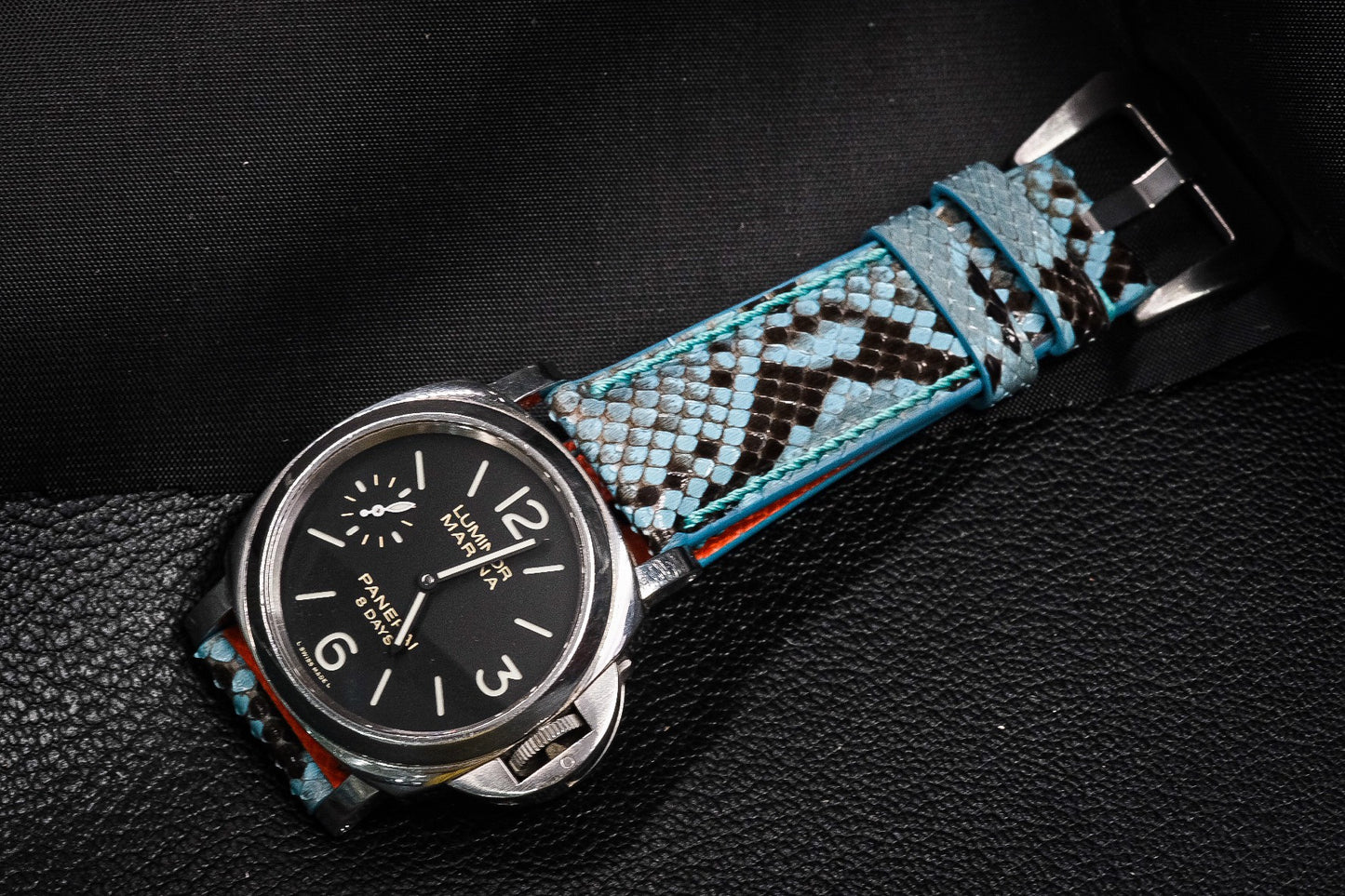 BESPOKE GENUINE AQUA BLUE LEATHER WATCH STRAP BAND FOR PANERAI HDPAM28