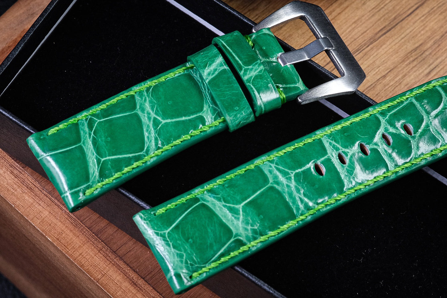 Custom green crocodile neck skin watch strap HDCSNS01