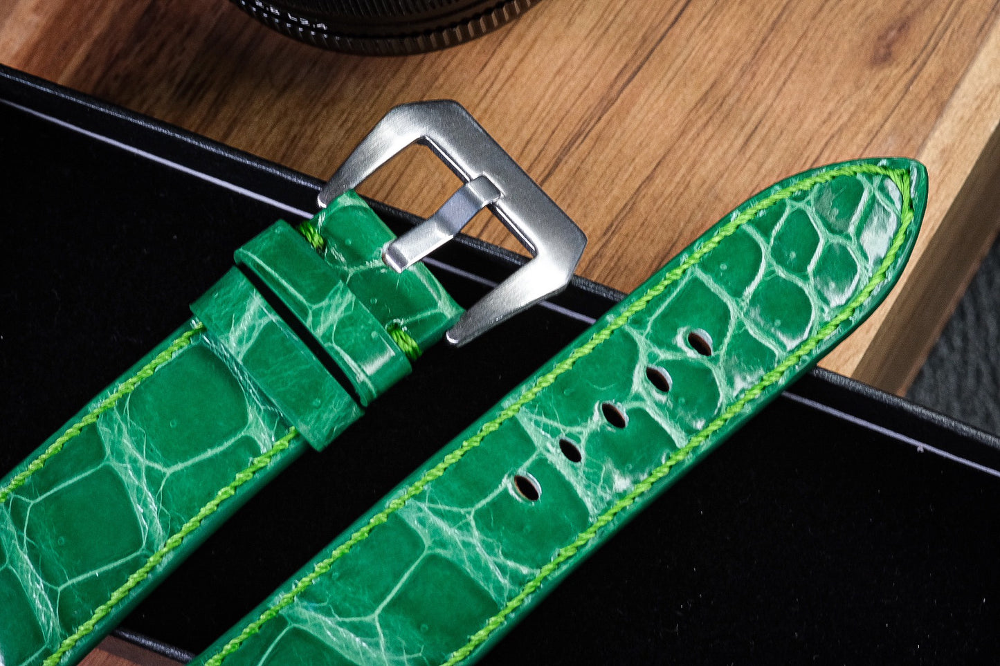 Custom green crocodile neck skin watch strap HDCSNS01