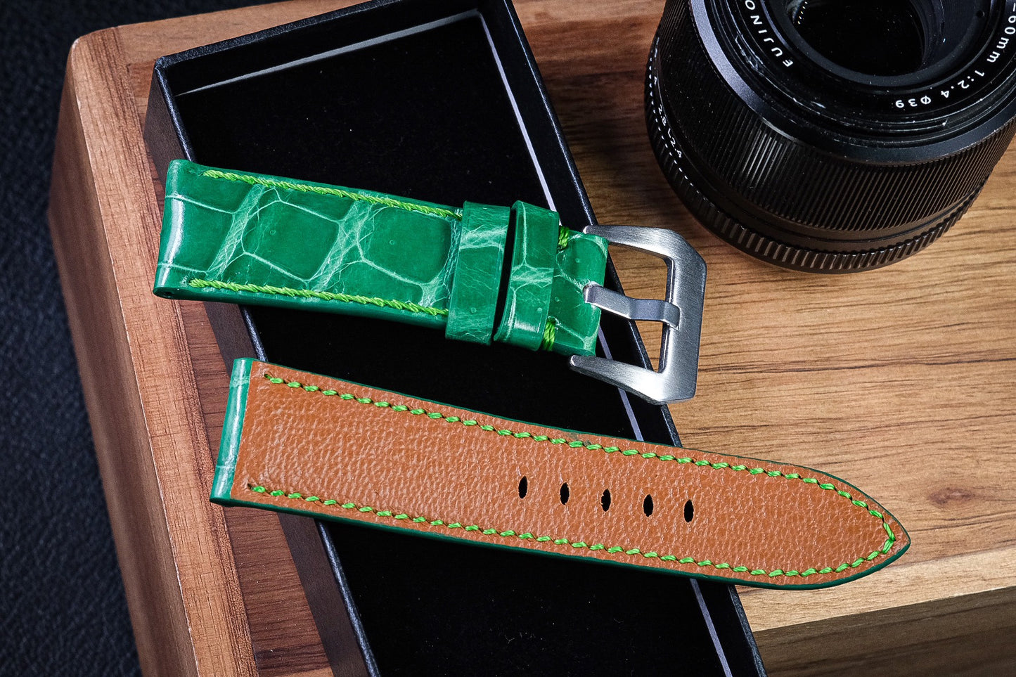 Custom green crocodile neck skin watch strap HDCSNS01