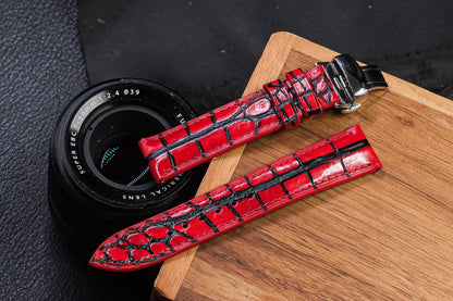 Custom red crocodile skin watch strap HDCSNS02