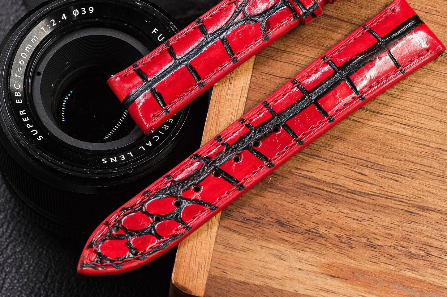 Custom red crocodile skin watch strap HDCSNS02