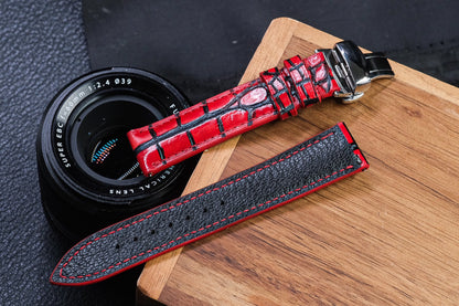 Custom red crocodile skin watch strap HDCSNS02