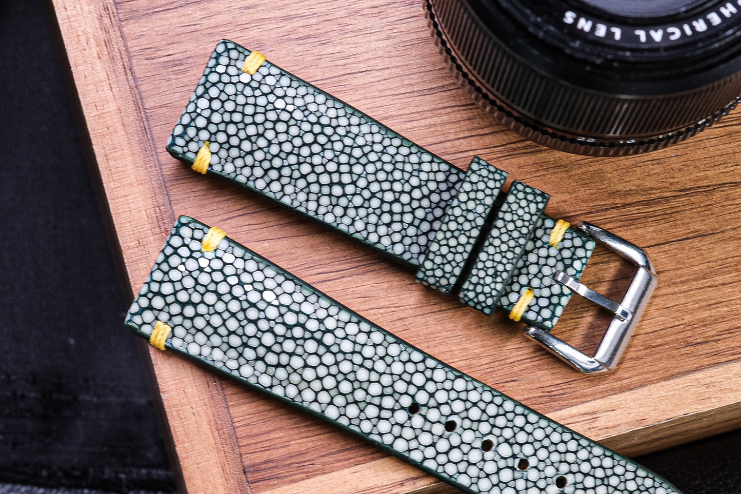 Green no pearl stingray leather watch strap HDST89