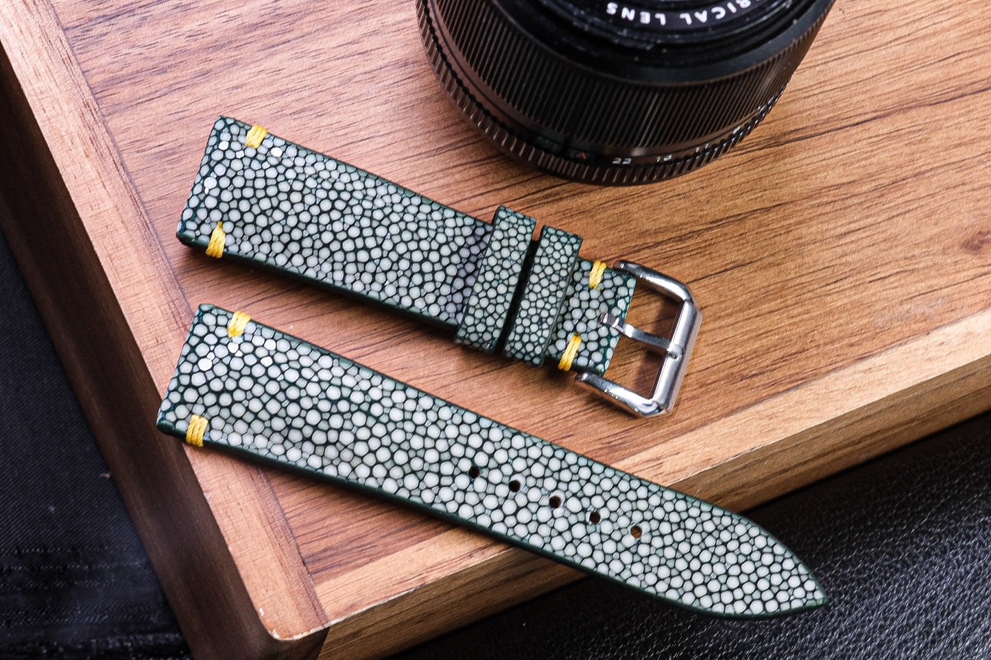 Green no pearl stingray leather watch strap HDST89