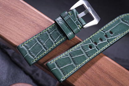 Custom green crocodile skin watch strap HDCSNS04