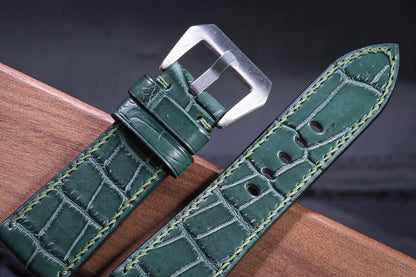 Custom green crocodile skin watch strap HDCSNS04