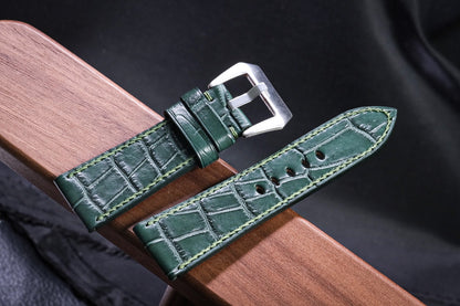 Custom green crocodile skin watch strap HDCSNS04