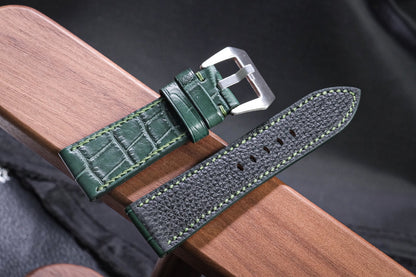 Custom green crocodile skin watch strap HDCSNS04