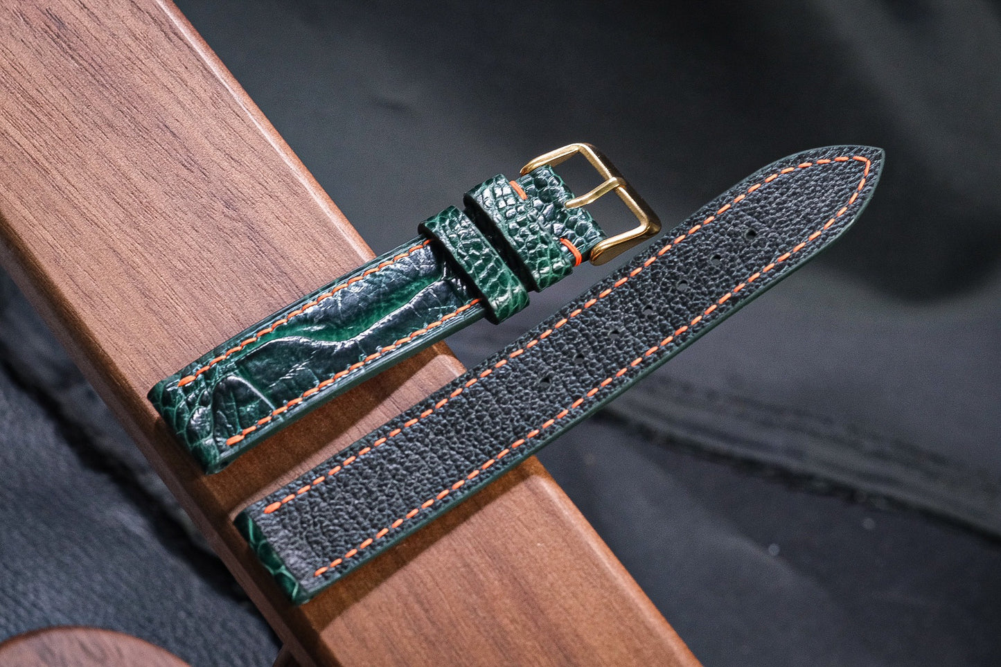 Olive green ostrich leg leather watch strap HDOL58