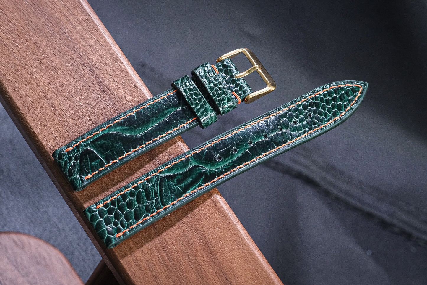 Olive green ostrich leg leather watch strap HDOL58