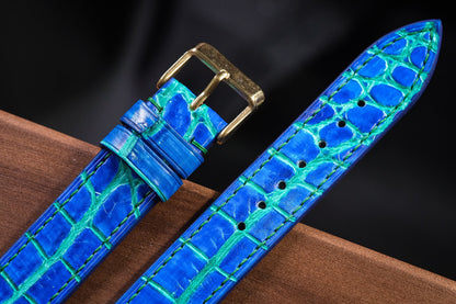 Custom blue crocodile skin watch strap HDCSNS03