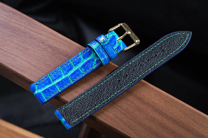 Custom blue crocodile skin watch strap HDCSNS03