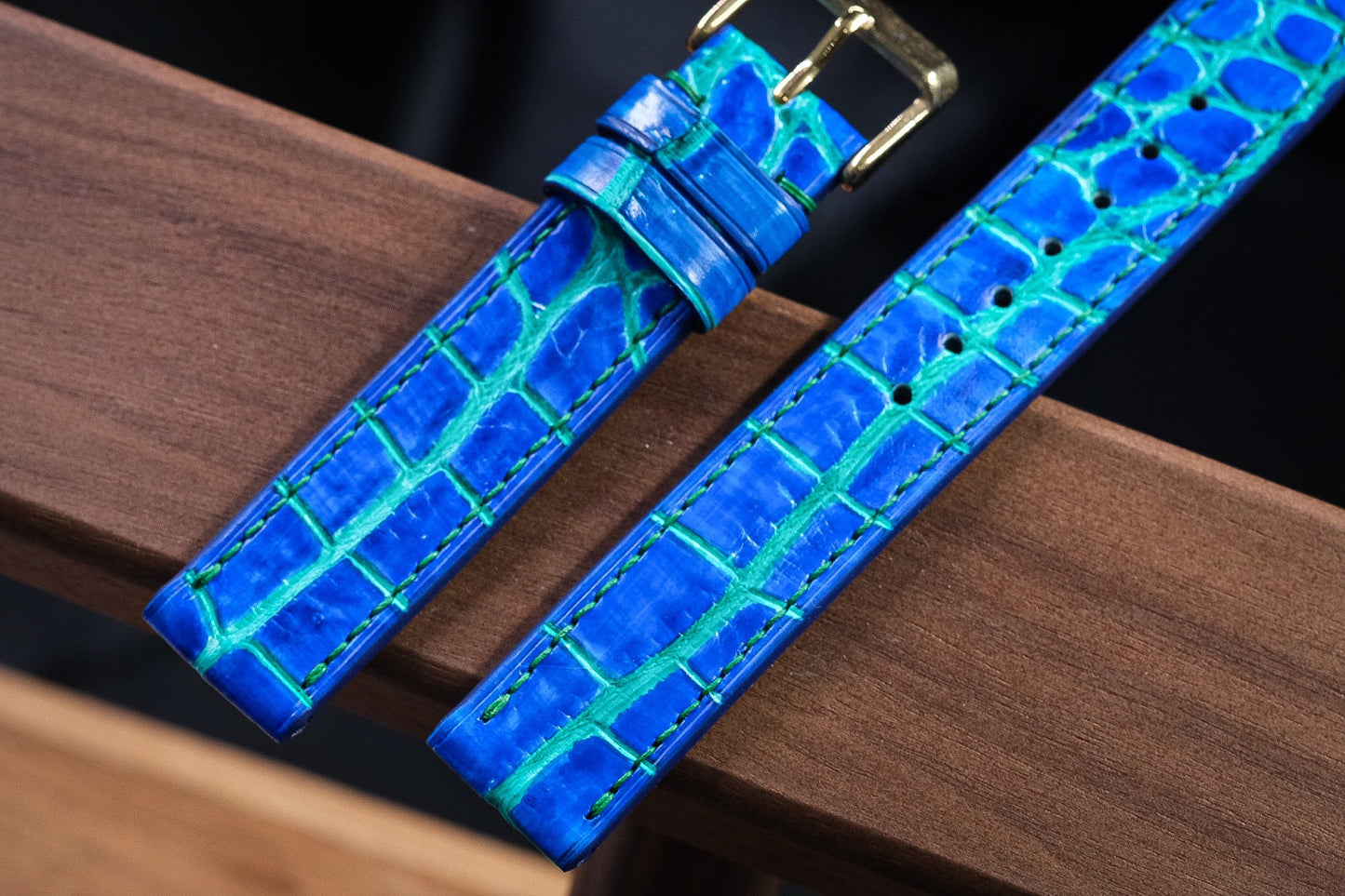 Custom blue crocodile skin watch strap HDCSNS03