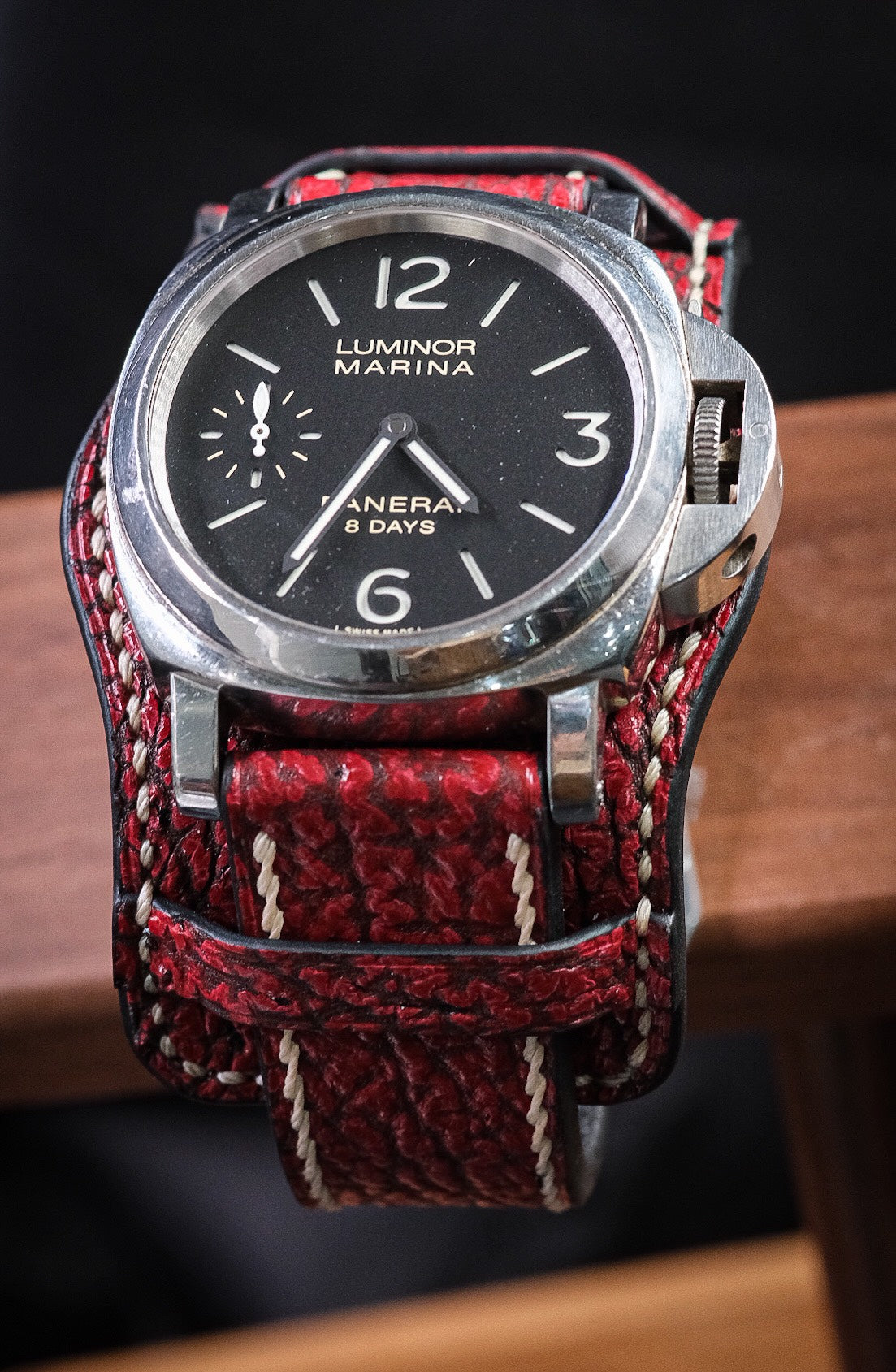 BESPOKE GENUINE RED SHARK BUND LEATHER WATCH STRAP BAND FOR PANERAI HDPAM36