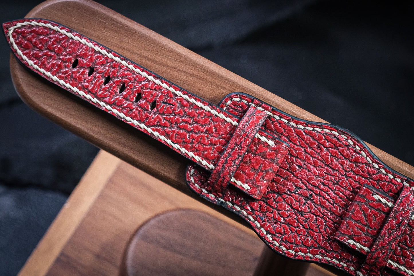 BESPOKE GENUINE RED SHARK BUND LEATHER WATCH STRAP BAND FOR PANERAI HDPAM36