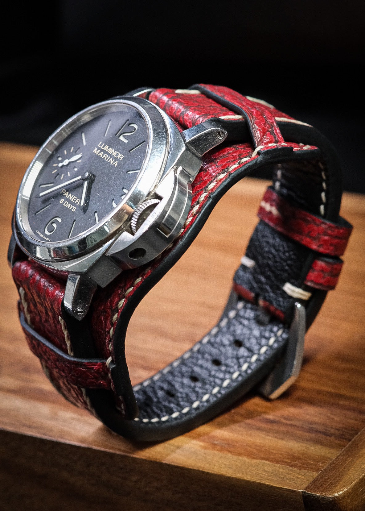 BESPOKE GENUINE RED SHARK BUND LEATHER WATCH STRAP BAND FOR PANERAI HDPAM36