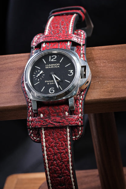 BESPOKE GENUINE RED SHARK BUND LEATHER WATCH STRAP BAND FOR PANERAI HDPAM36