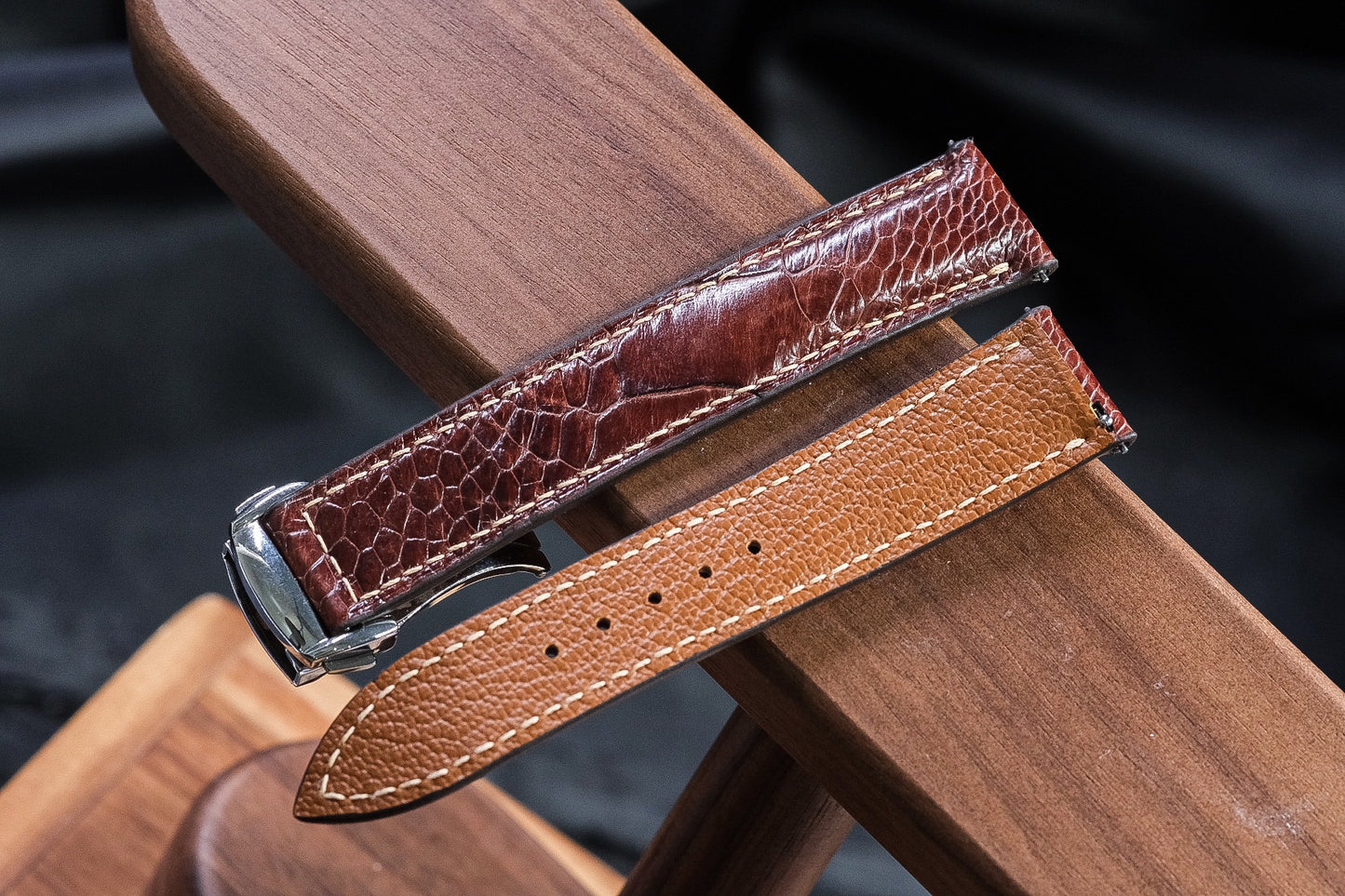 Brown ostrich leg leather watch strap HDOL60