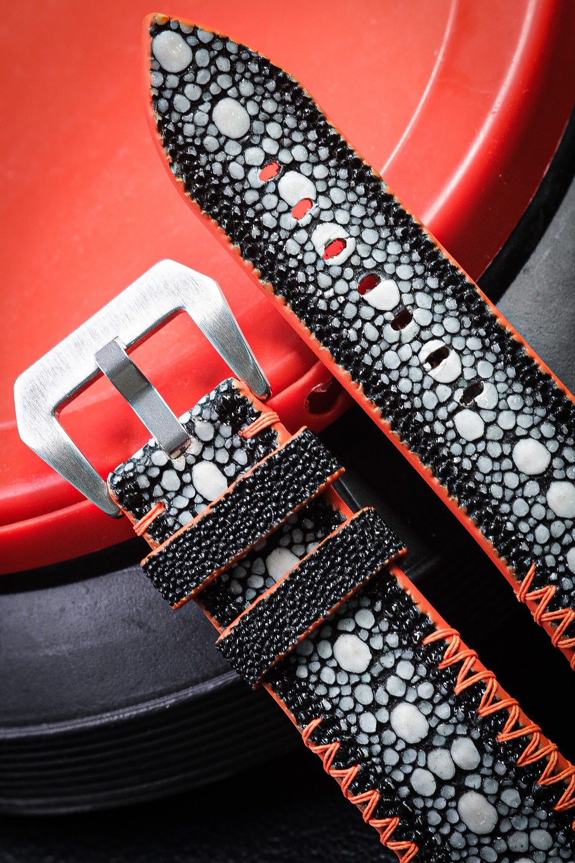 Black roay Strap With Orange Tribal Stitching For Panerai HDPAM35