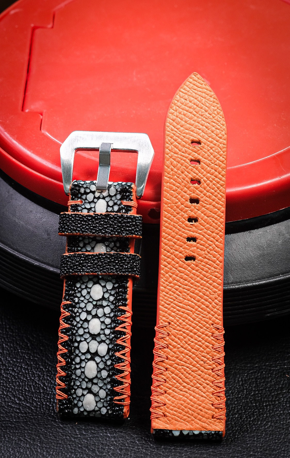 Black roay Strap With Orange Tribal Stitching For Panerai HDPAM35